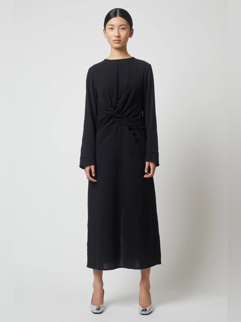 Atelier Delphine 100% Organic Japanese Crinkled Cotton In Black Size Large Nwt